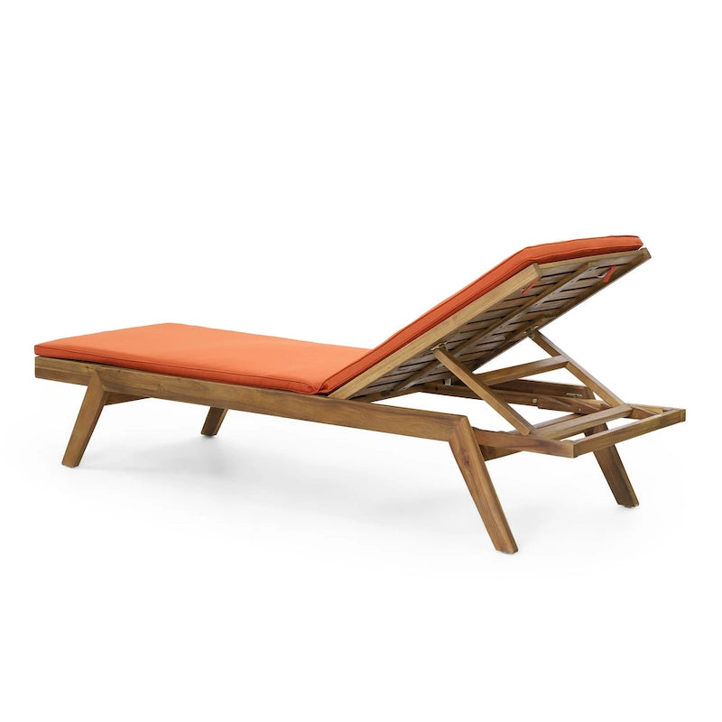 Caily Outdoor Acacia Wood Outdoor Chaise Lounge with Cushions by Christopher Knight Home