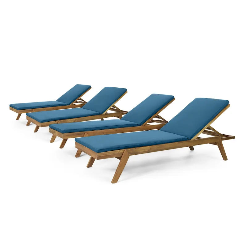 Caily Outdoor Acacia Wood Outdoor Chaise Lounge with Cushions by Christopher Knight Home