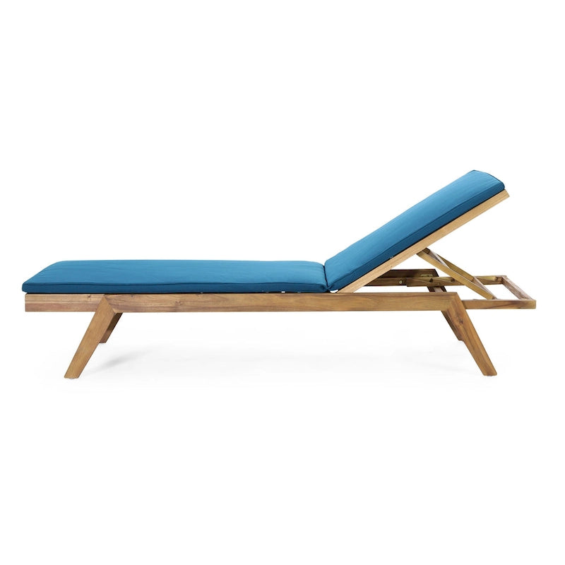 Caily Outdoor Acacia Wood Outdoor Chaise Lounge with Cushions by Christopher Knight Home