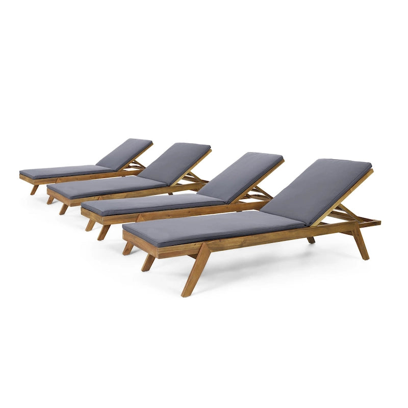 Caily Outdoor Acacia Wood Outdoor Chaise Lounge with Cushions by Christopher Knight Home