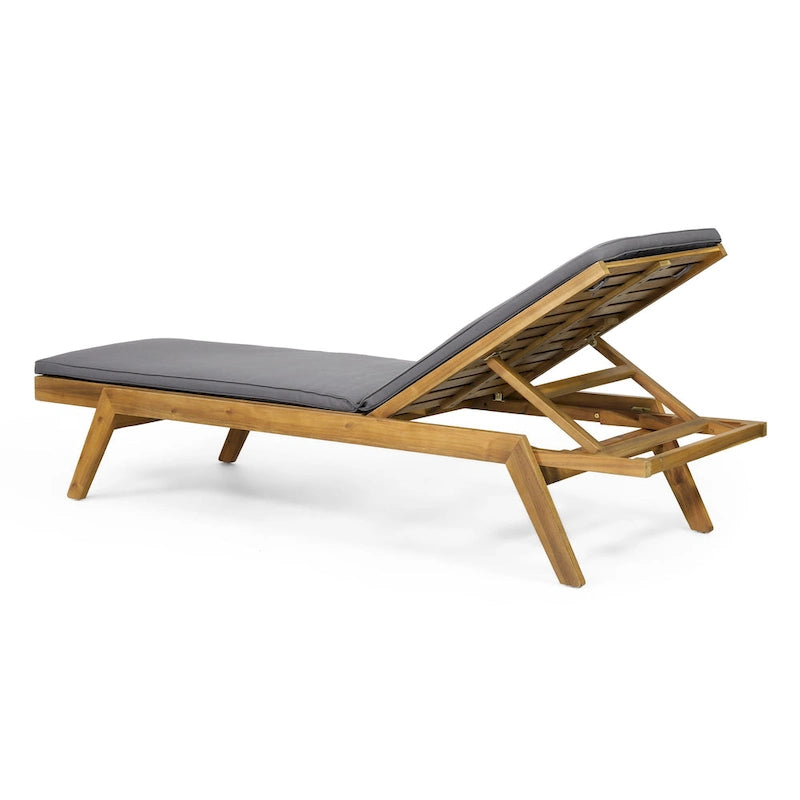 Caily Outdoor Acacia Wood Outdoor Chaise Lounge with Cushions by Christopher Knight Home