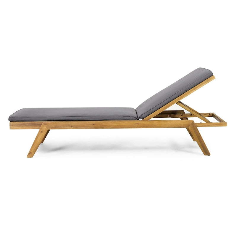 Caily Outdoor Acacia Wood Outdoor Chaise Lounge with Cushions by Christopher Knight Home