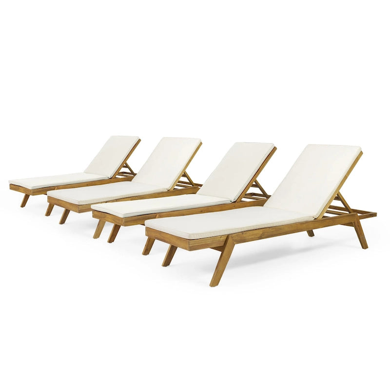 Caily Outdoor Acacia Wood Outdoor Chaise Lounge with Cushions by Christopher Knight Home