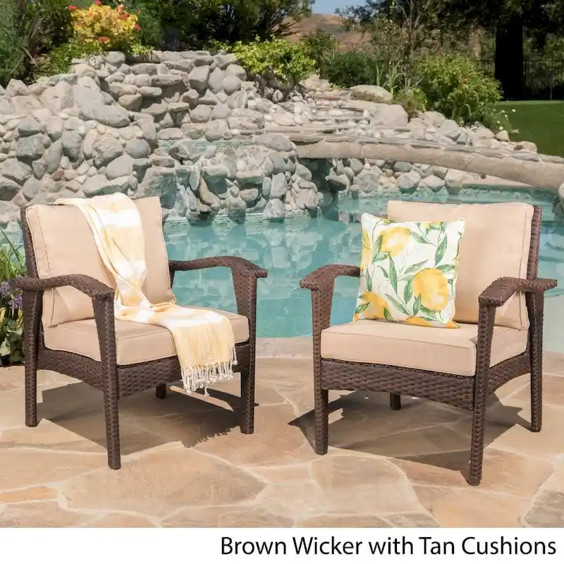 Honolulu Outdoor Wicker Club Chair with Cushion (Set of 2) by Christopher Knight Home