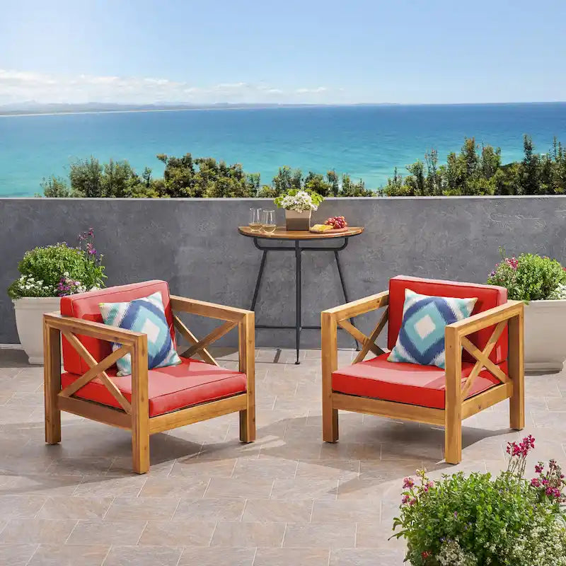 Brava Outdoor Acacia Club Chairs (Set of 2) by Christopher Knight Home