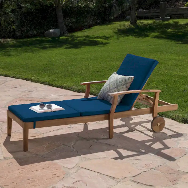 Perla Outdoor Acacia Wood Chaise Lounge with Cushion by Christopher Knight Home