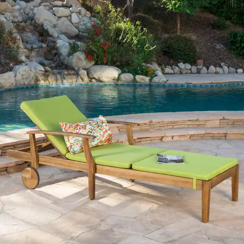 Perla Outdoor Acacia Wood Chaise Lounge with Cushion by Christopher Knight Home