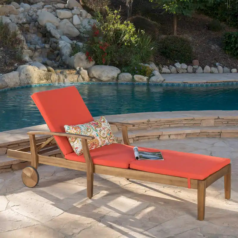 Perla Outdoor Acacia Wood Chaise Lounge with Cushion by Christopher Knight Home