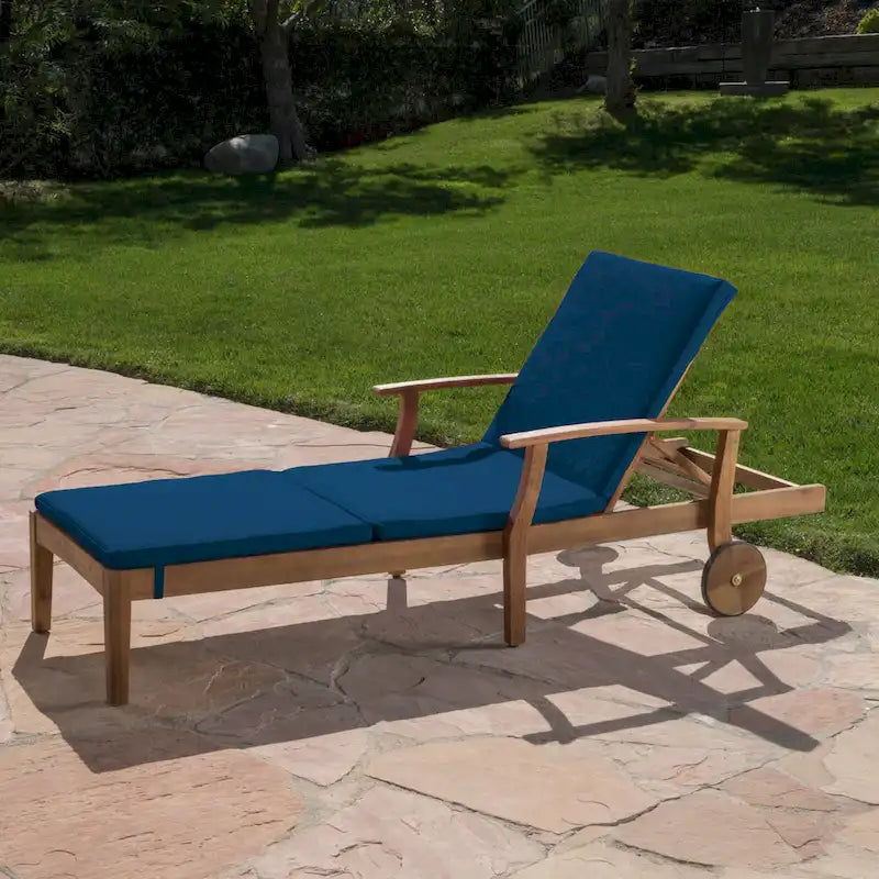 Perla Outdoor Acacia Wood Chaise Lounge with Cushion by Christopher Knight Home