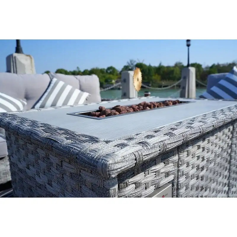 5-Piece Patio Wicker Sofa Set with Firepit Table and Rain cover