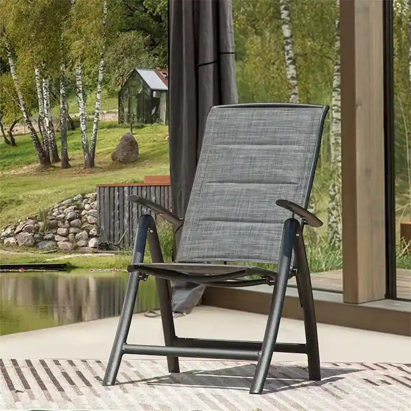 2-Piece Folding Patio Reclining Chair Aluminium Adjustable Backrest