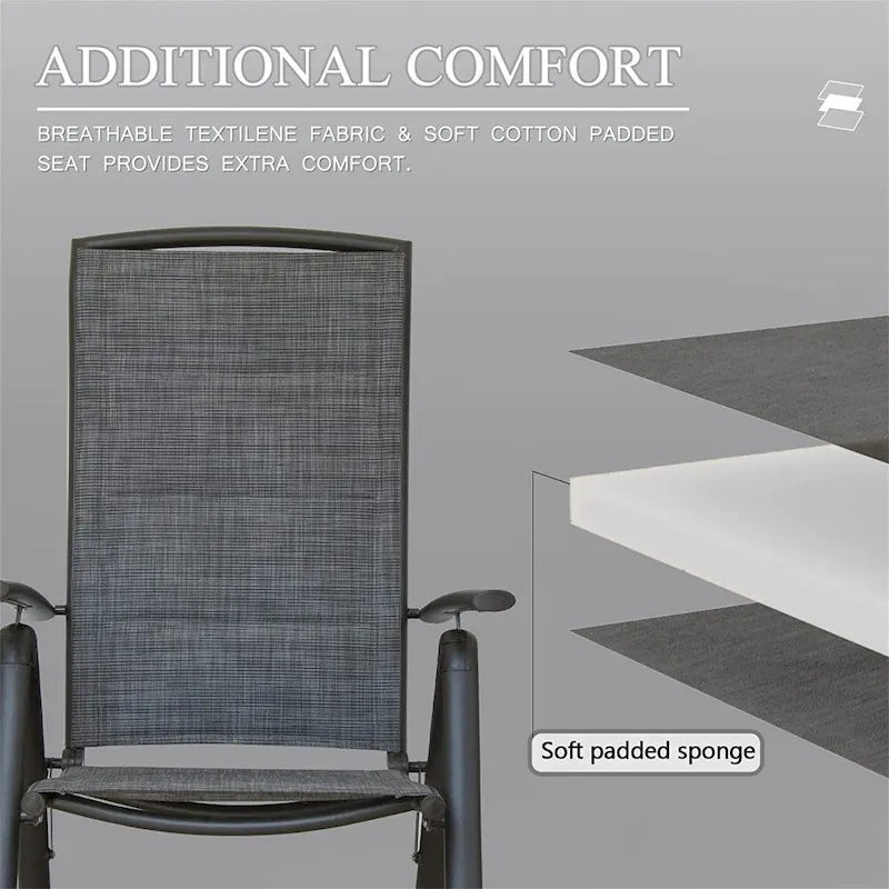 2-Piece Folding Patio Reclining Chair Aluminium Adjustable Backrest