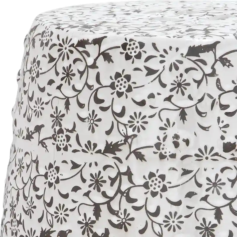 SAFAVIEH Paradise Chrissoula Scrolls White Ceramic Decorative Garden Stool