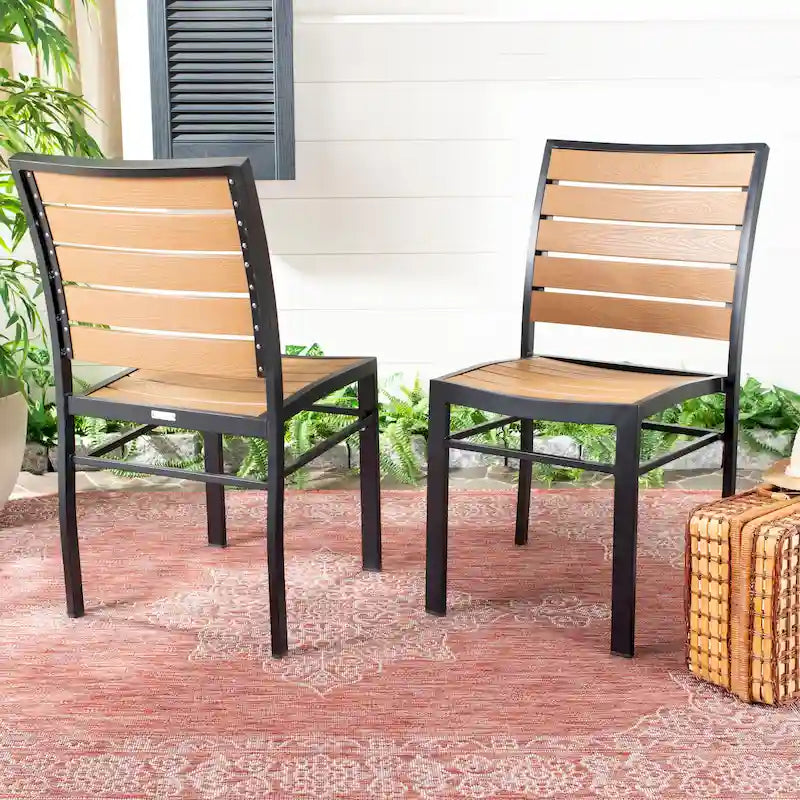 SAFAVIEH Outdoor Jaycee Chair - Black / Brown (Set of 2) - 19Wx23Dx34H