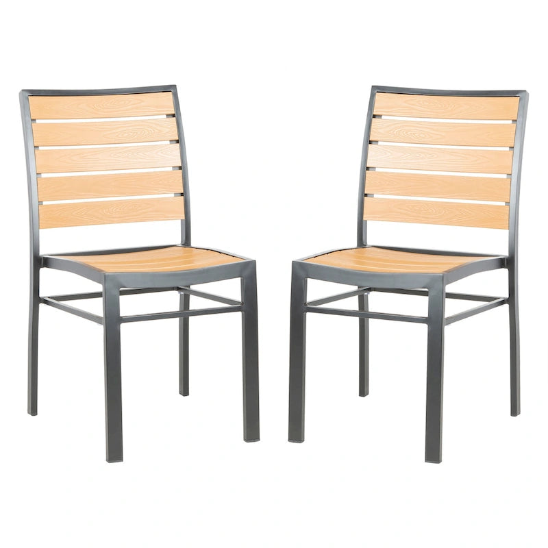 SAFAVIEH Outdoor Jaycee Chair - Black / Brown (Set of 2) - 19Wx23Dx34H