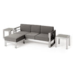 Cape Coral Outdoor 3 Seater Aluminum Sofa and Ottoman Set with Side Tables by Christopher Knight Home