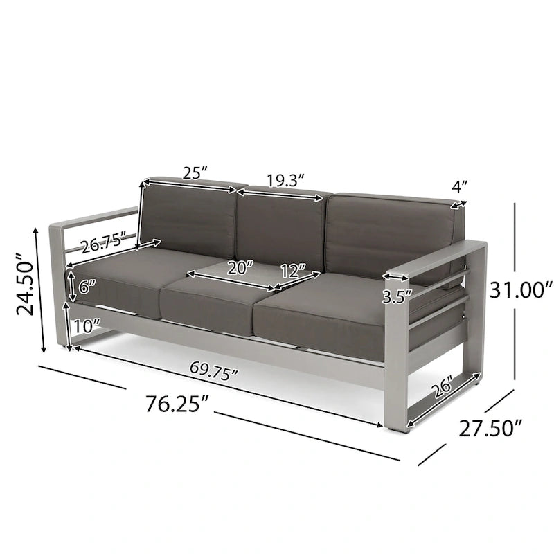 Cape Coral Outdoor 3 Seater Aluminum Sofa and Ottoman Set with Side Tables by Christopher Knight Home