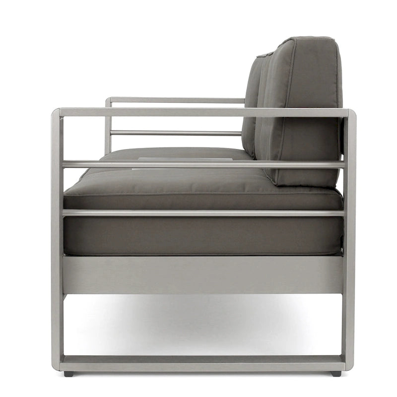 Cape Coral Outdoor 3 Seater Aluminum Sofa and Ottoman Set with Side Tables by Christopher Knight Home