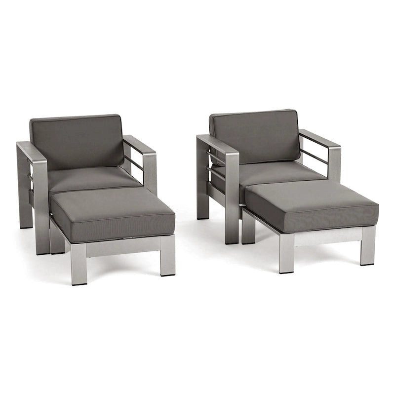 Cape Coral Outdoor 2-Seater Aluminum Club Chair Chat Set with Ottomans by Christopher Knight Home