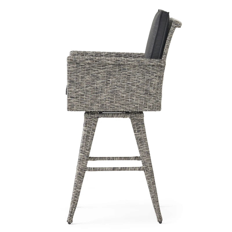 Puerta Outdoor Wicker Swivel Barstool with Cushions (Set of 4) by Christopher Knight Home