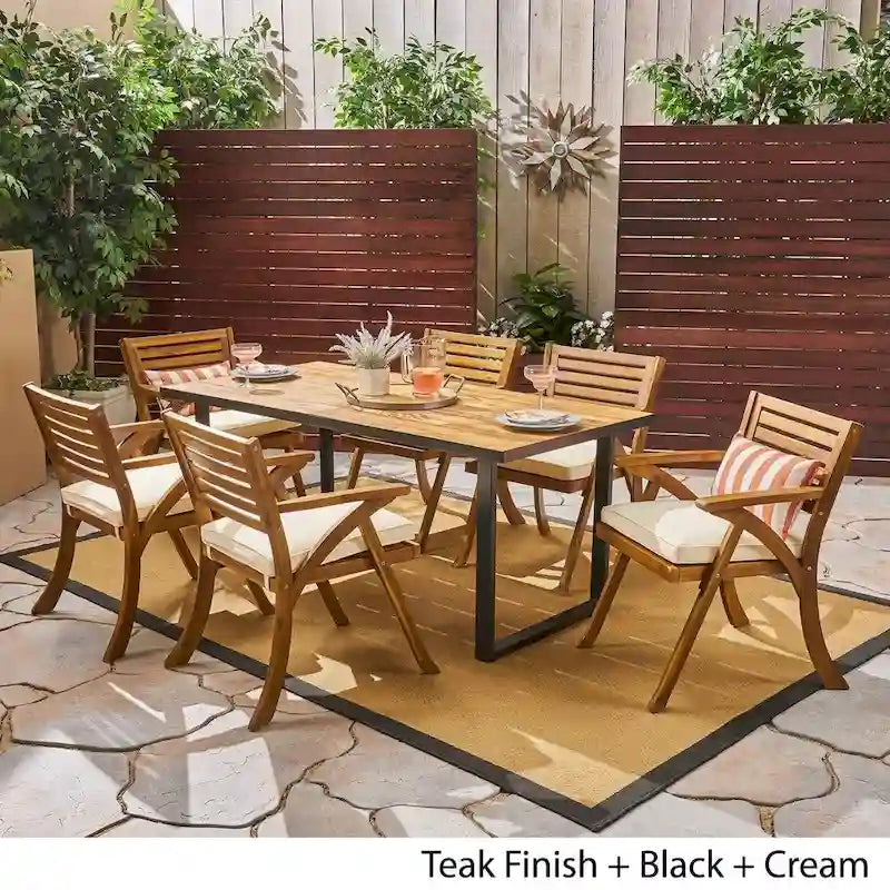 Lovell Outdoor 6-Seater Rectangular Acacia Wood Dining Set by Christopher Knight Home