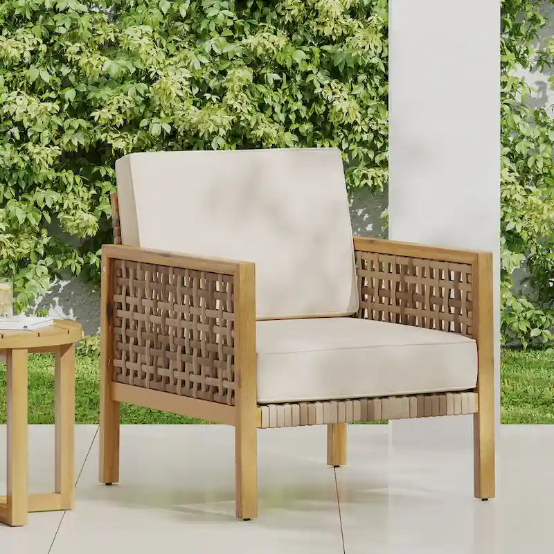 Joliet Acacia Wood and Wicker Outdoor Club Chair by Christopher Knight Home