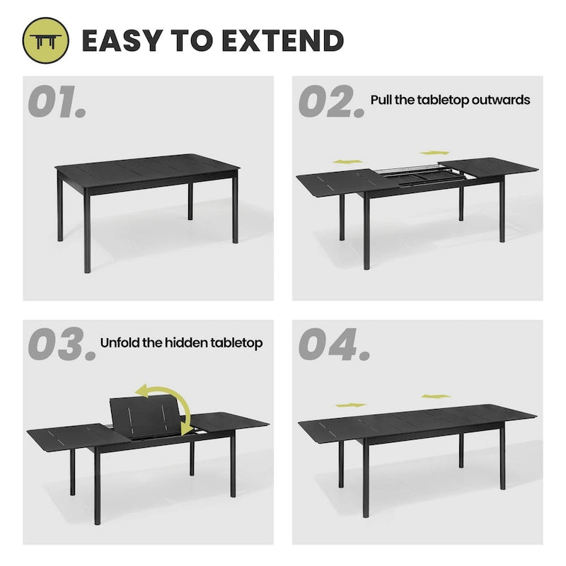All-aluminum Outdoor Dining Table Extension for 6 or 8 Seats - 63 /94.5  L x 35.43  W x 29.76  H