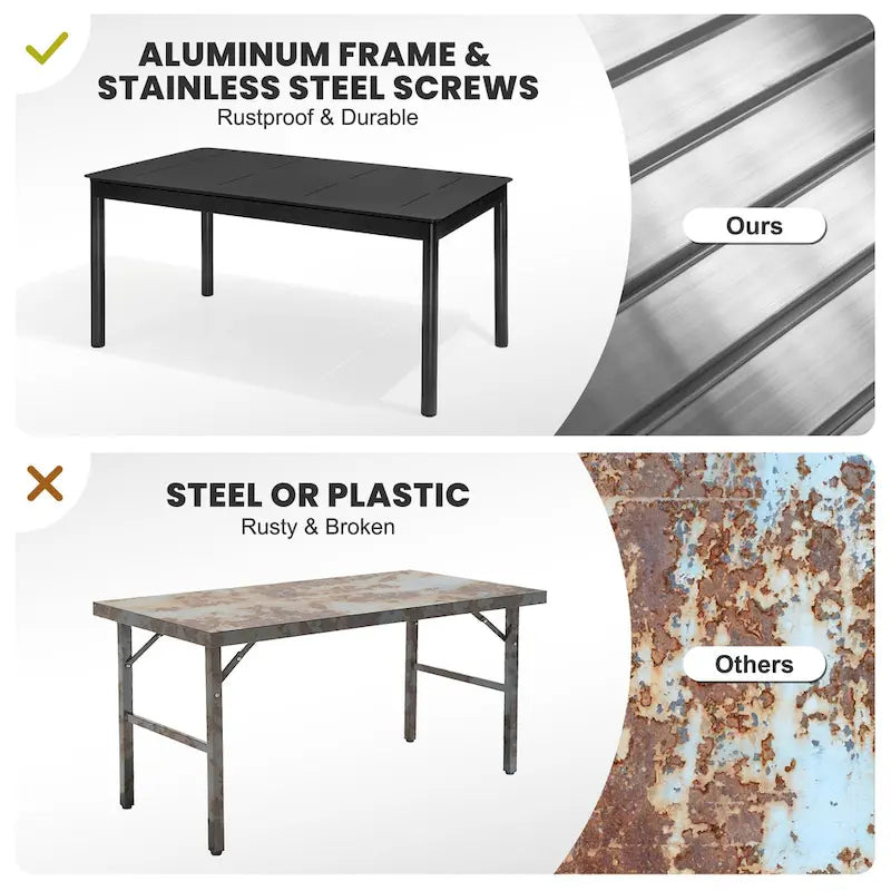All-aluminum Outdoor Dining Table Extension for 6 or 8 Seats - 63 /94.5  L x 35.43  W x 29.76  H
