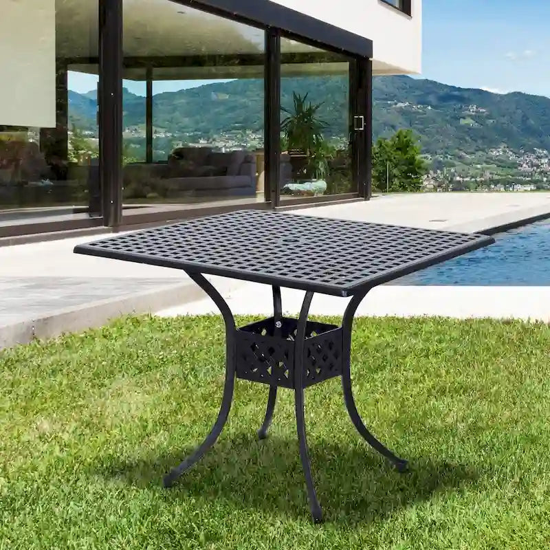 Outsunny 36  x 36  Square Metal Outdoor Patio Bistro Table with Center Umbrella Hole & Cast Iron Stylish Design