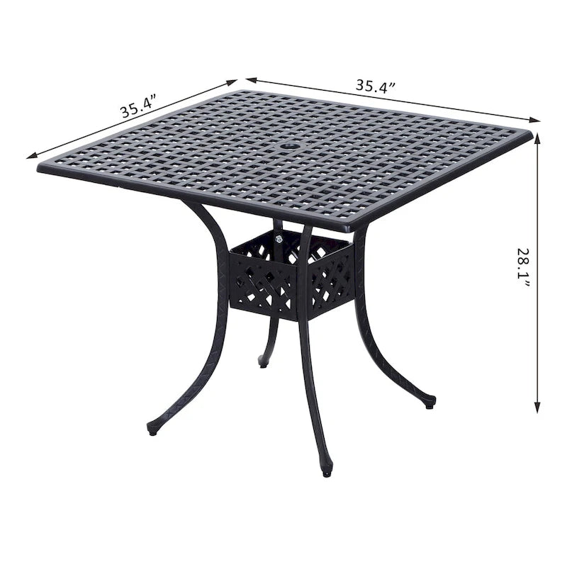 Outsunny 36  x 36  Square Metal Outdoor Patio Bistro Table with Center Umbrella Hole & Cast Iron Stylish Design