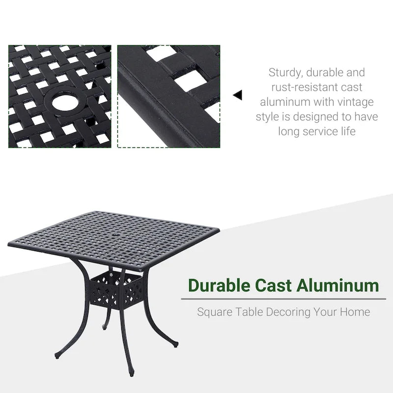 Outsunny 36  x 36  Square Metal Outdoor Patio Bistro Table with Center Umbrella Hole & Cast Iron Stylish Design