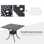 Outsunny 36  x 36  Square Metal Outdoor Patio Bistro Table with Center Umbrella Hole & Cast Iron Stylish Design