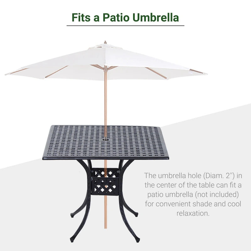 Outsunny 36  x 36  Square Metal Outdoor Patio Bistro Table with Center Umbrella Hole & Cast Iron Stylish Design