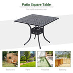 Outsunny 36  x 36  Square Metal Outdoor Patio Bistro Table with Center Umbrella Hole & Cast Iron Stylish Design