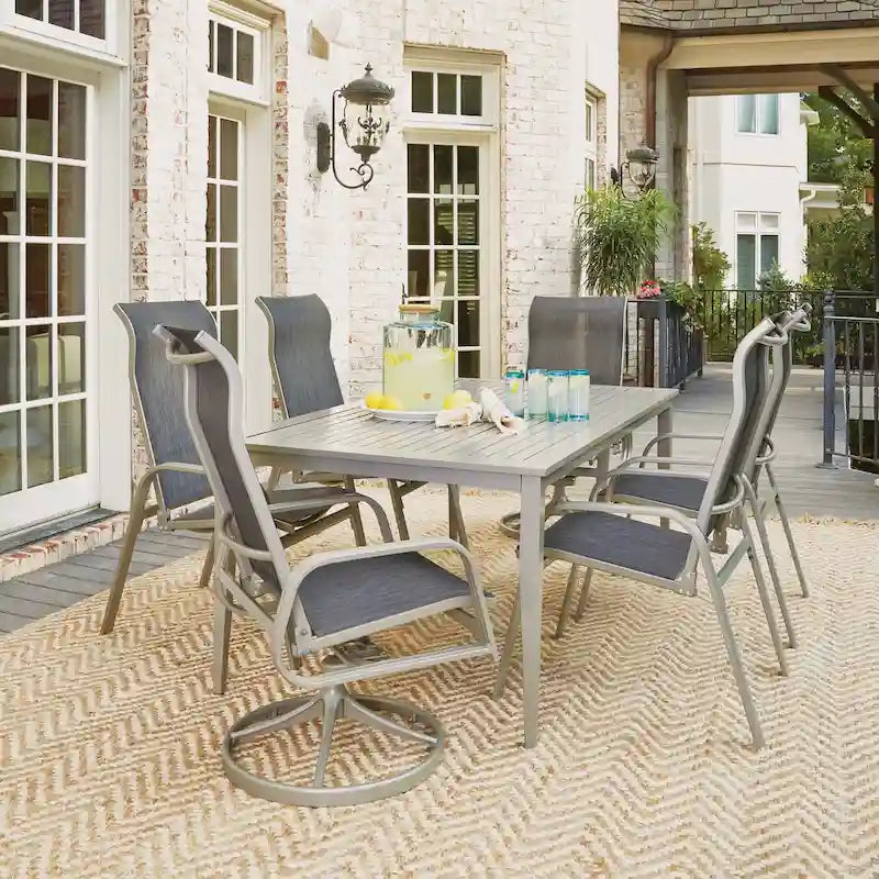 Captiva Gray Aluminum 7 Piece Outdoor Dining Set - 71  x 29  x 40 