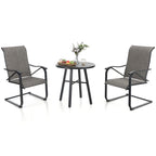 3 Piece Outdoor Bistro Dining Table Set, Round Slatted Metal Table & 2 Spring Motion Chairs