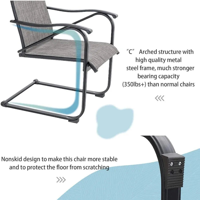 3 Piece Outdoor Bistro Dining Table Set, Round Slatted Metal Table & 2 Spring Motion Chairs