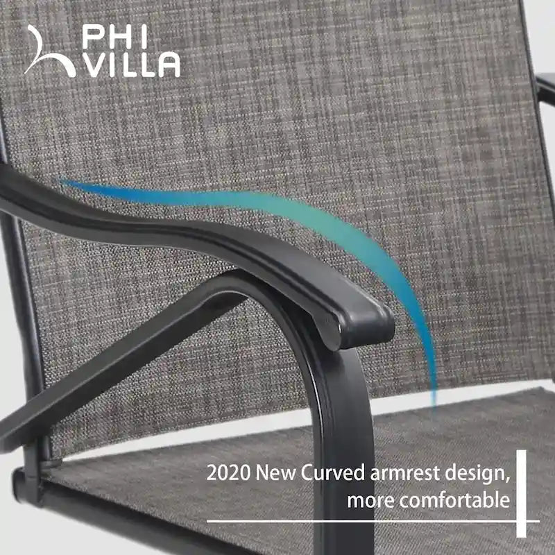 3 Piece Outdoor Bistro Dining Table Set, Round Slatted Metal Table & 2 Spring Motion Chairs