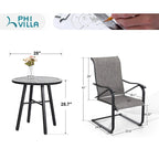 3 Piece Outdoor Bistro Dining Table Set, Round Slatted Metal Table & 2 Spring Motion Chairs