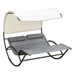 Outsunny Outdoor Double Chaise Rocking Chair, Day Bed Sun Lounger with Canopy Shade, Headrest Pillow, Armrests