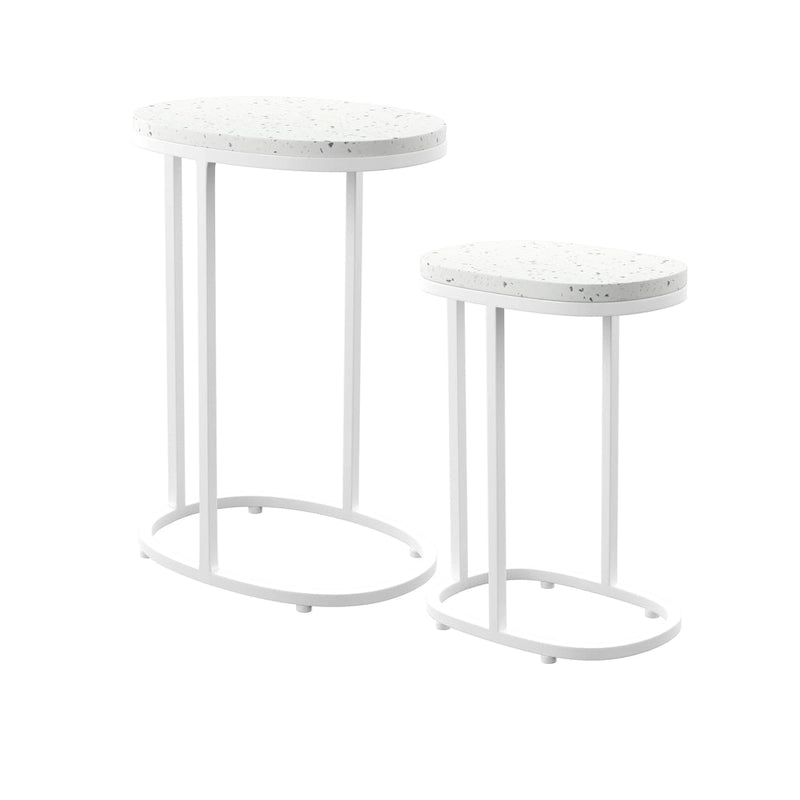 SEI Furniture Venido 2-Piece White Stone Outdoor Nesting Side Tables