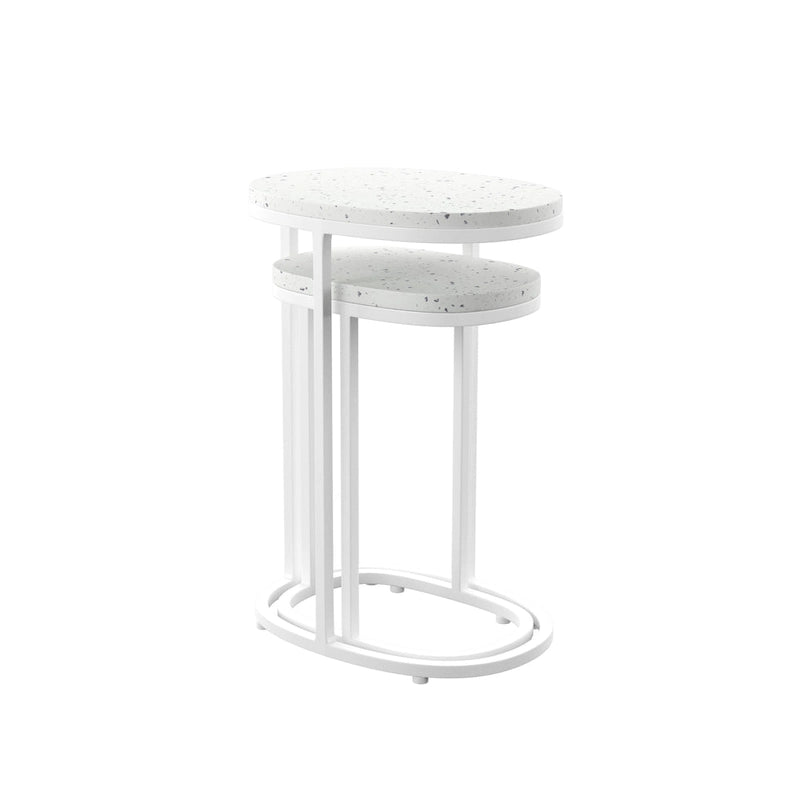 SEI Furniture Venido 2-Piece White Stone Outdoor Nesting Side Tables