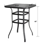 Outdoor 32 Inch Square Bar Table with Silk Screen Glass Tabletop