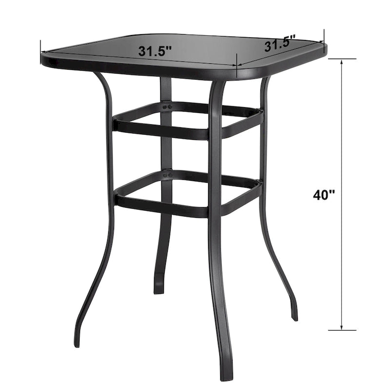 Outdoor 32 Inch Square Bar Table with Silk Screen Glass Tabletop