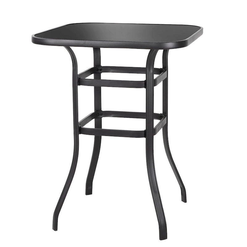 Outdoor 32 Inch Square Bar Table with Silk Screen Glass Tabletop