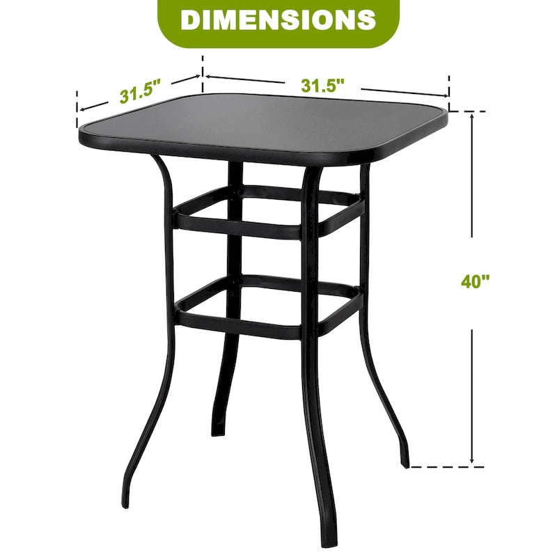 Outdoor 32 Inch Square Bar Table with Silk Screen Glass Tabletop
