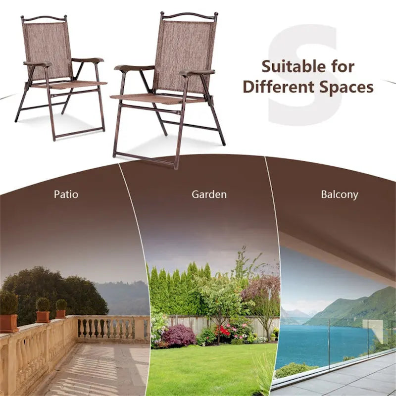 Patio Folding Sling Back Camping Deck Chairs (Set of 2)