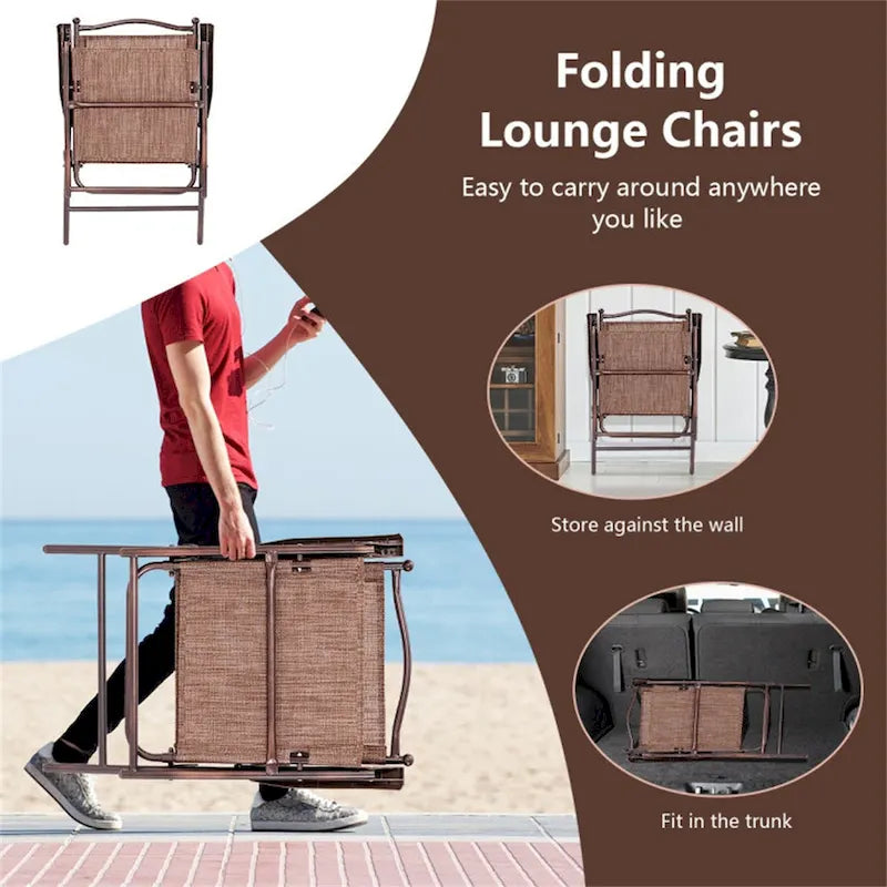 Patio Folding Sling Back Camping Deck Chairs (Set of 2)