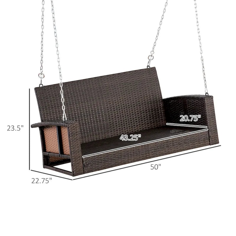 Outsunny 2 Person Wicker Hanging Swing Bench, Front Porch Swing Outdoor Chair with Cushions 550 lbs