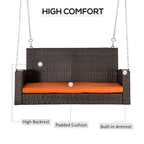 Outsunny 2 Person Wicker Hanging Swing Bench, Front Porch Swing Outdoor Chair with Cushions 550 lbs